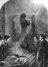 肉体から解き放たれた霊体が霊界へと旅立つ様子を示したイラストです。これは『死後の真相』に掲載されていたものです。